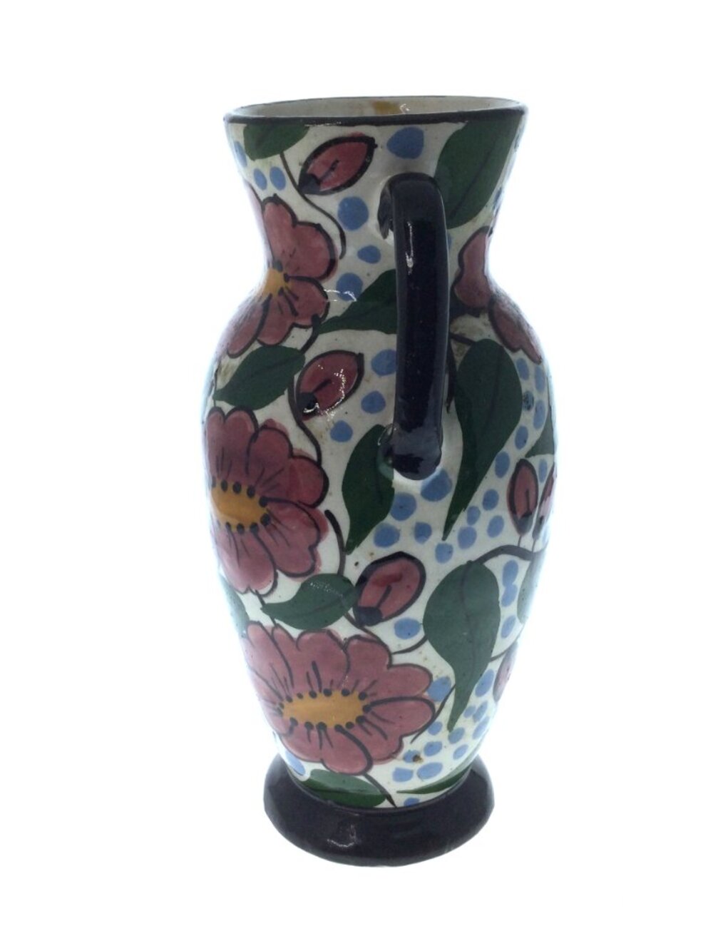 Vintage Hand Painted Double Handle Floral Vase Italy - Picture 4 of 8